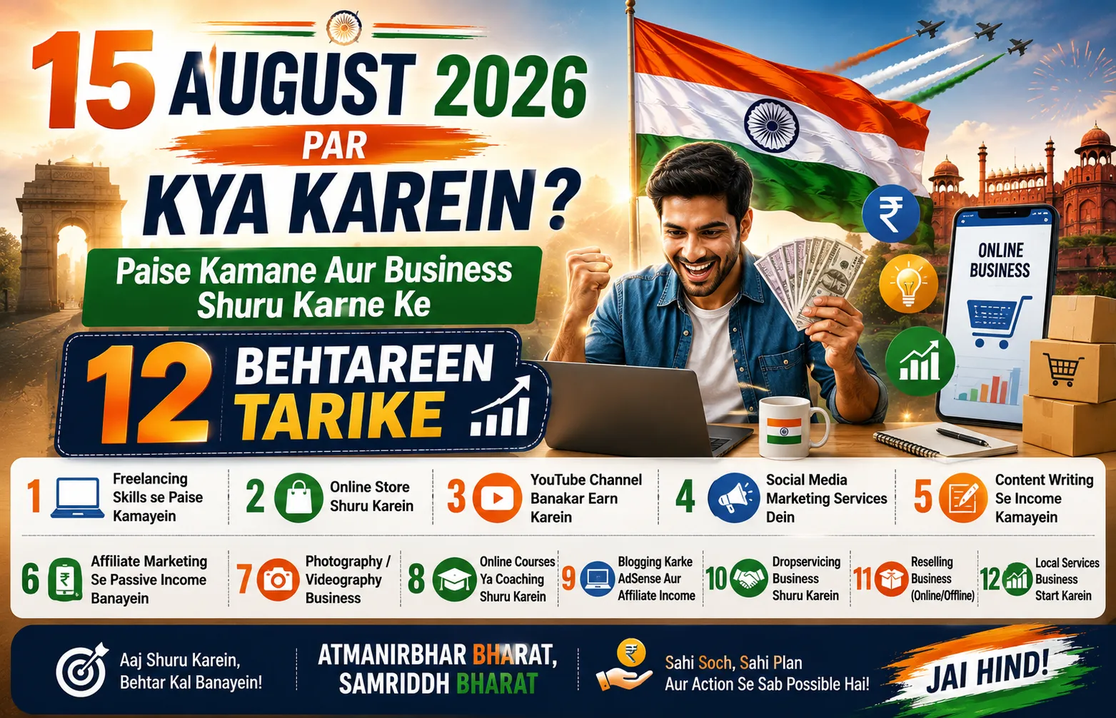 15 August 2026 Par Kya Karein | Paise Kamane Aur Business Shuru Karne Ke 12 Behtareen Tarike